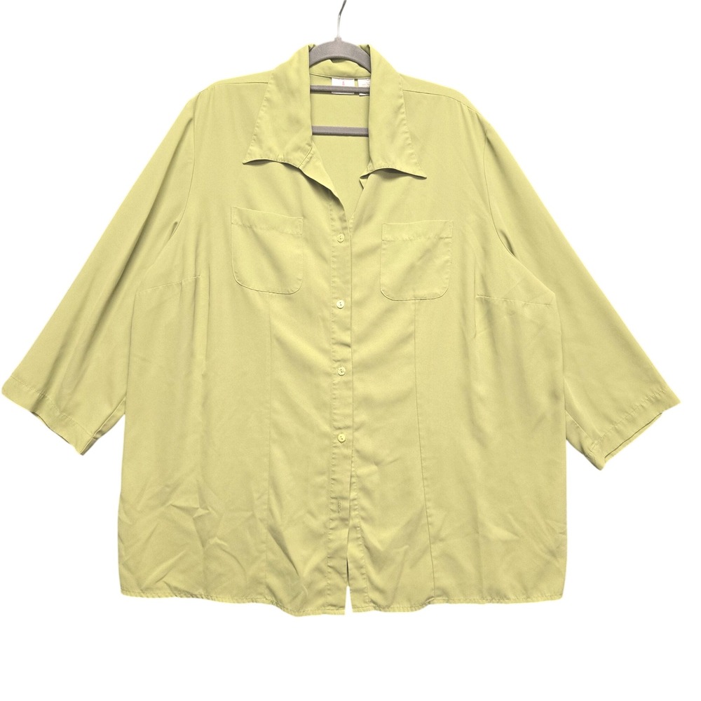 Button Up Blouse Plus Size 22/24 Chartreuse 3/4 Sleeve Collared Top
